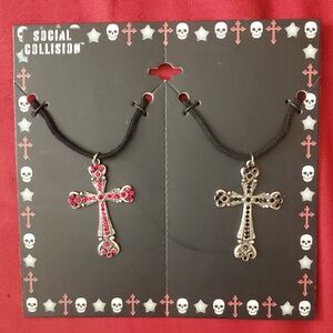 *NWT* Hot Topic's Social Collision Cross Necklaces with Red and Black Accents